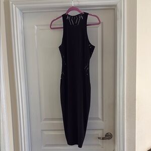 Black Halter Bodycon Cocktail Dress With Lace Details